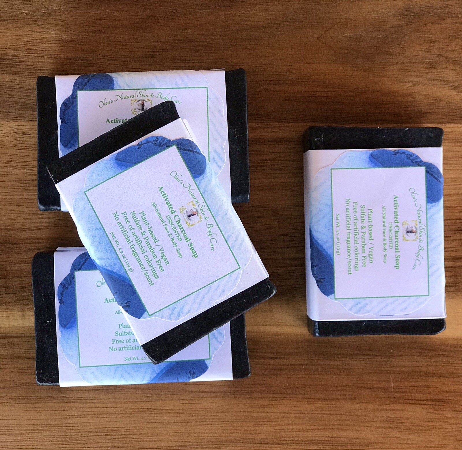 Lot of 4 All-Natural Activated Charcoal Soap Bar  Unscented Free Shipping
