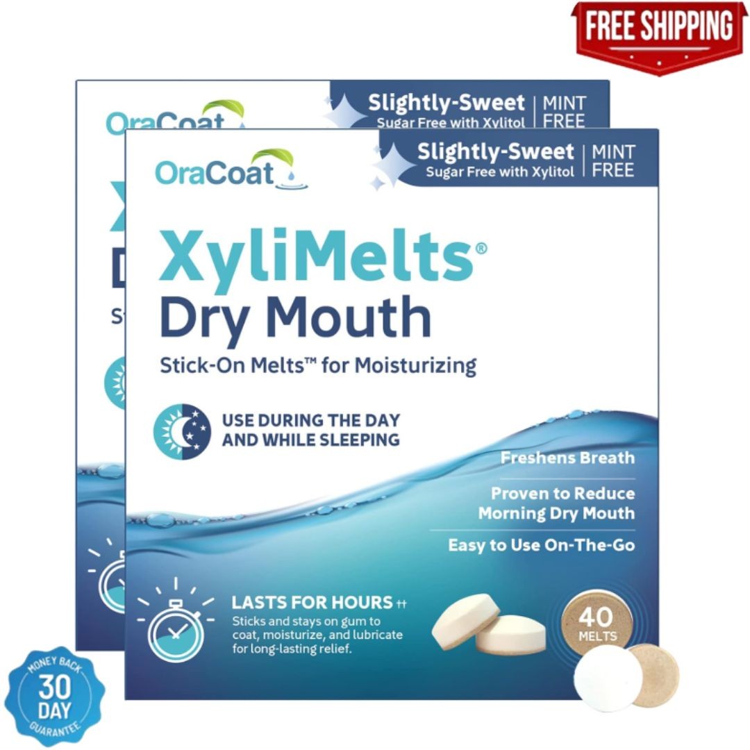 OraCoat XyliMelts for dry mouth, Mint Free, 80 ct Box - Freshens Breath-NATURAL