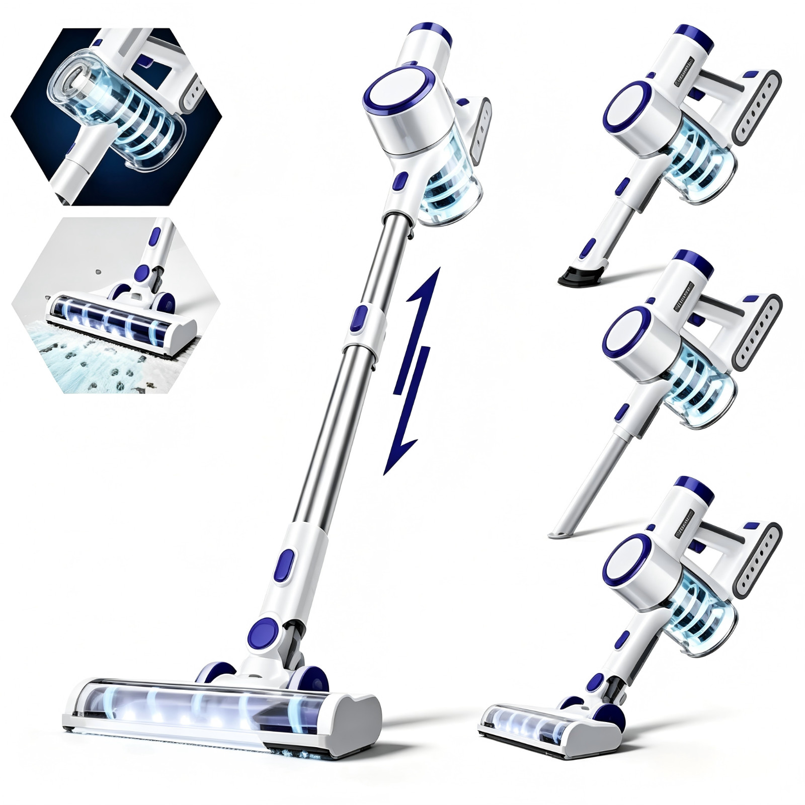 Cordless Vacuum Cleaner 50Kpa 1.5L Stick Lightweight for Pet Hair Hardwood Floor