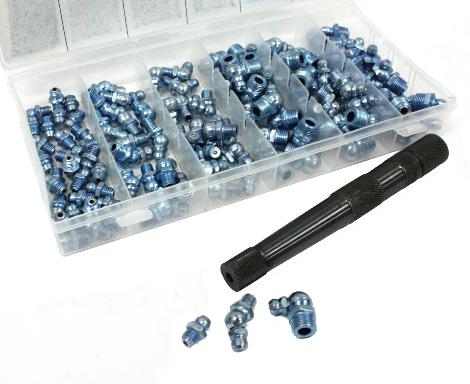 ZERK CLEAN GREASE FITTING TOOL REMOVER RAM W/HYDRAULIC LUBE FITTING ASSORTMENT