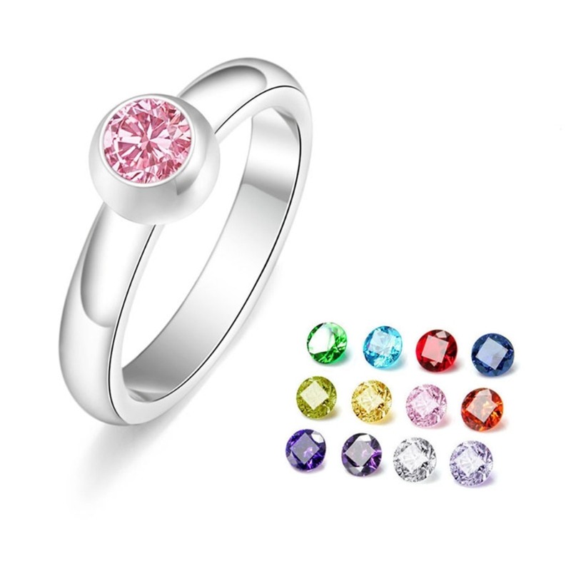 Simple Birthstone Ring Fashion Stackable Promise Ring Replaceable Zircon Jewelry