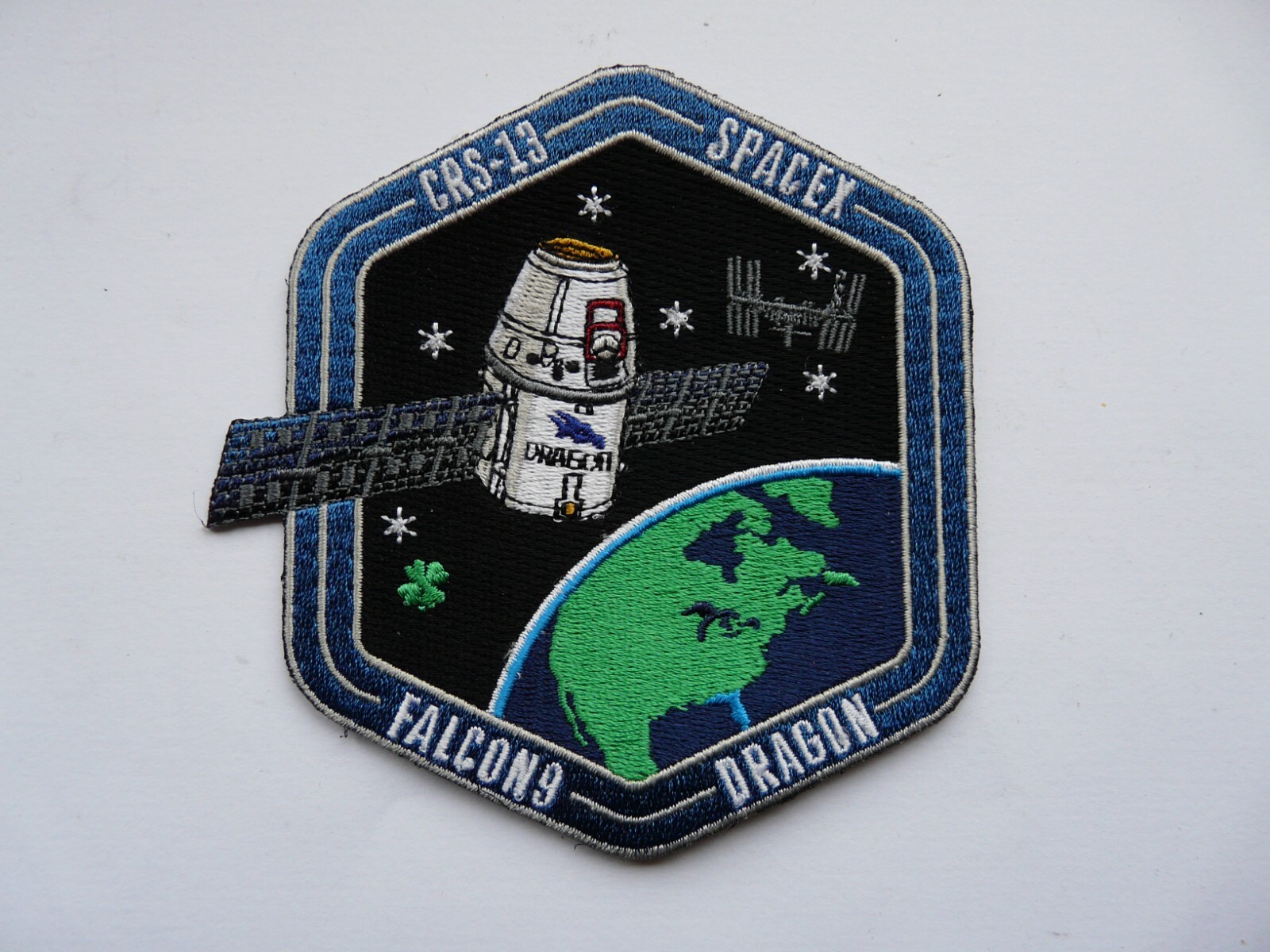 Authentic CRS-13 - SPACEX FALCON-9 DRAGON F-9 ISS NASA RESUPPLY Mission patch.