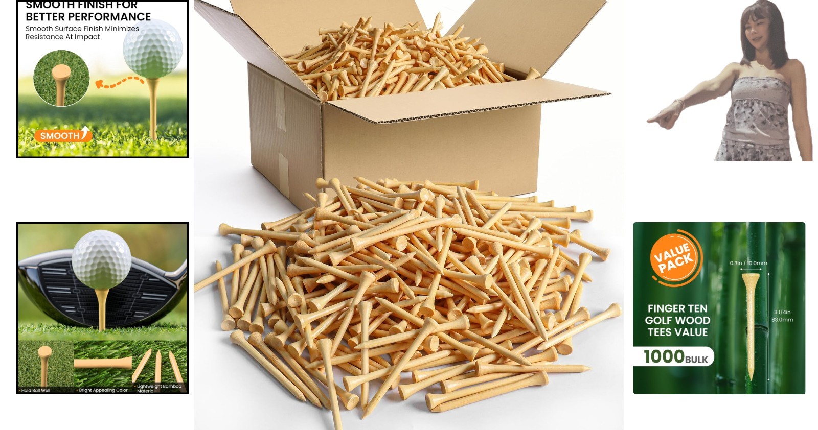 Lightweight Bamboo Golf Tees - Available in 3 Sizes, Colors & Bulk Quantities