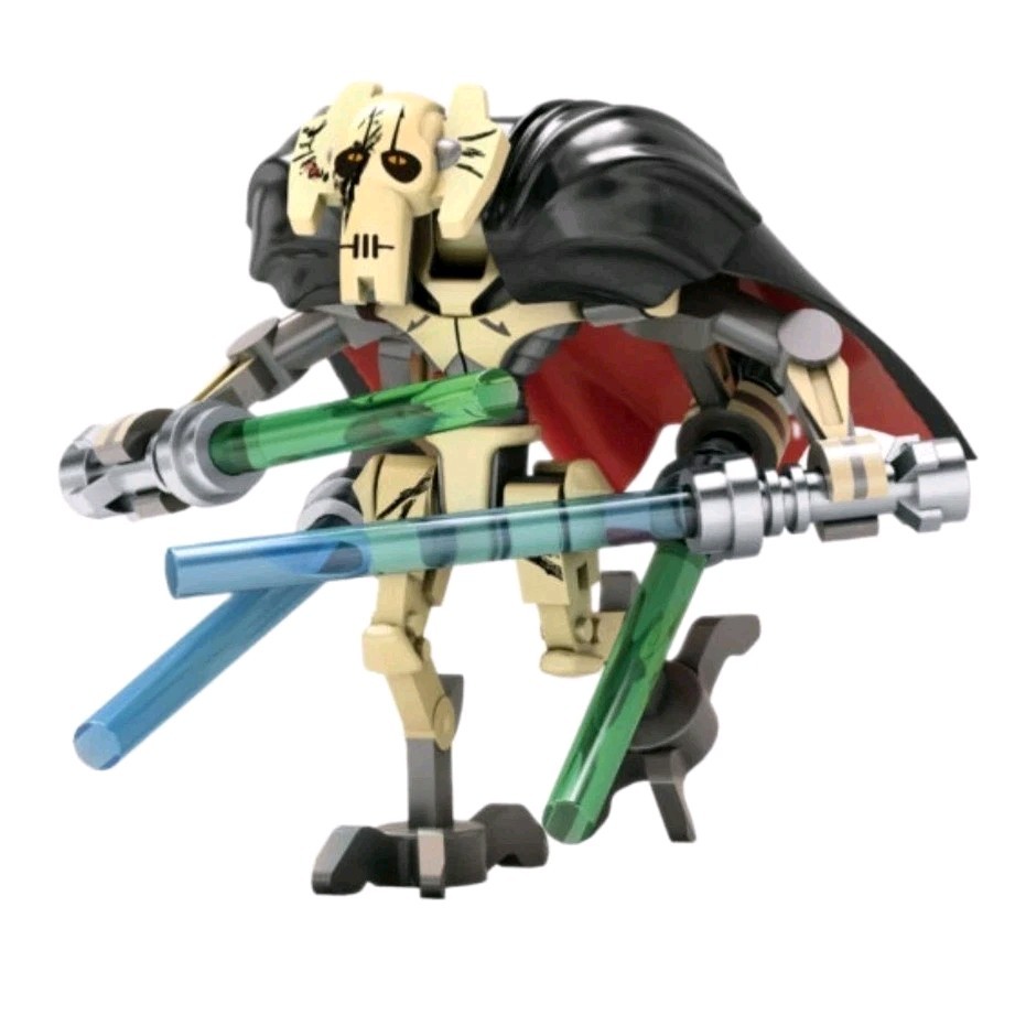 Star Wars General Grievous Minifigure With Scars, Hard Cape, 4 Lightsabers Tan