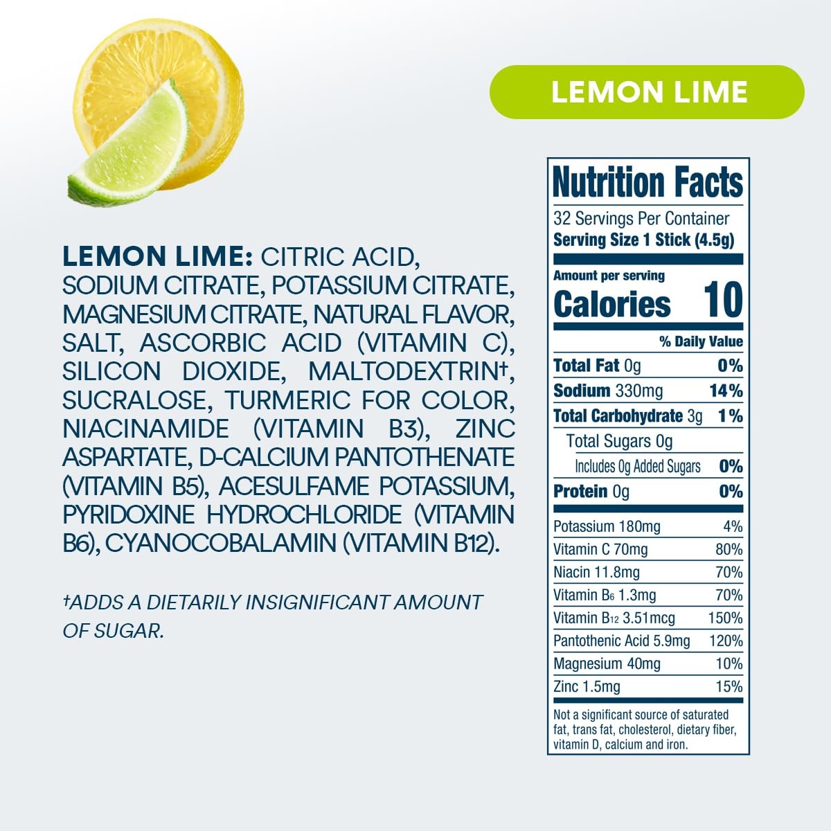 DripDrop Sugar Free Hydration Packets - Zero Lemon Lime - Single 32 Count