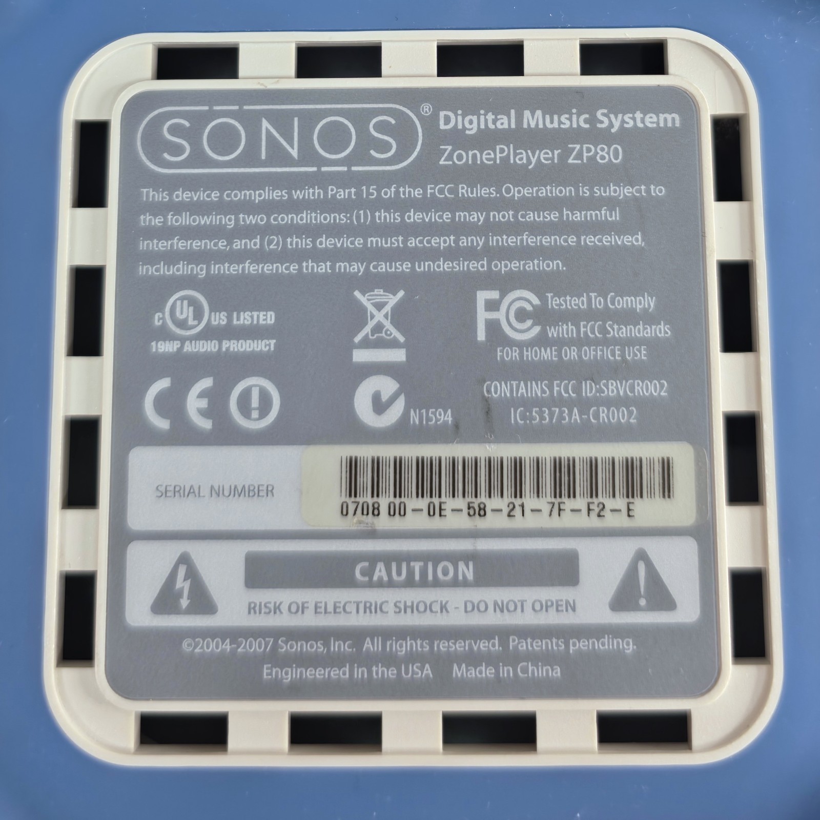 Sonos ZonePlayer ZP80 Digital Music System Audio Streamer Unit Only White