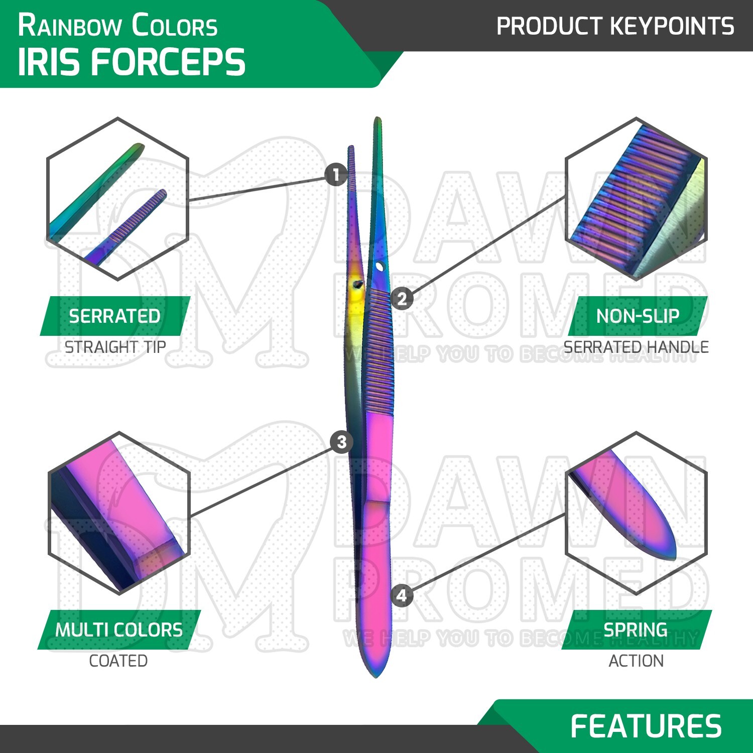 3 Pcs Multi Titanium Rainbow Iris Forceps 4" Serrated Straight Ophthalmic Set