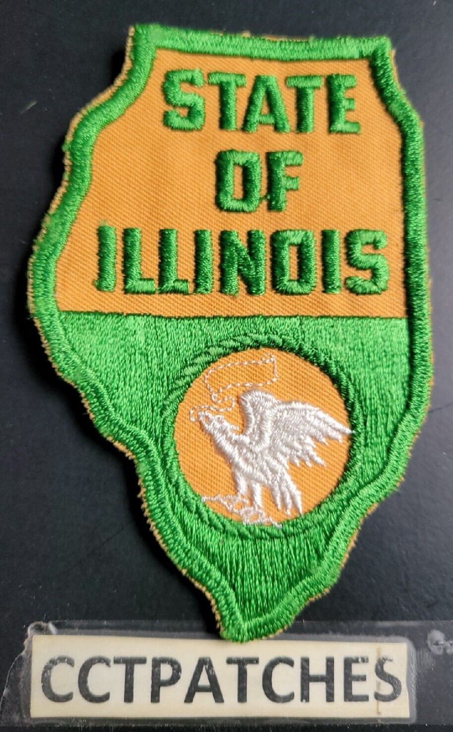 STATE OF ILLINOIS POLICE STATE SHAPE GREEN/ORANGE SHOULDER PATCH IL