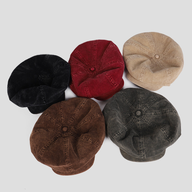 Women Men Newsboy Hat Cap Corduroy Beret Flat Oversized Fashion Painter Artist