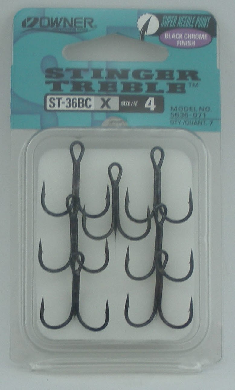 Owner 5636-071 ST-36 Treble Stinger Hook Str Super Needle Point Blk Chr Sz 4 6CT