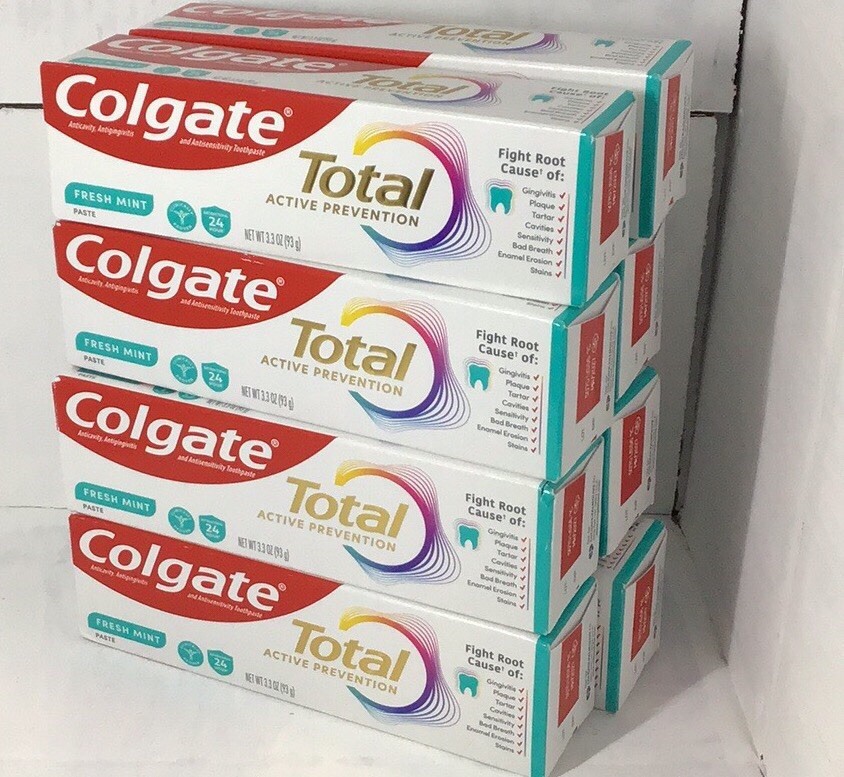 Colgate Total  Fresh Mint Toothpaste, 8 Pack, 3.3 Oz Tube