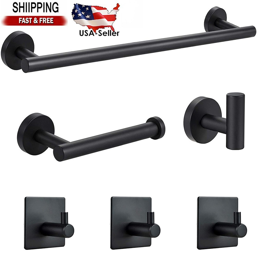 6pcs Bathroom Hardware Accessories Set Towel Bar Set Stainless steel Black