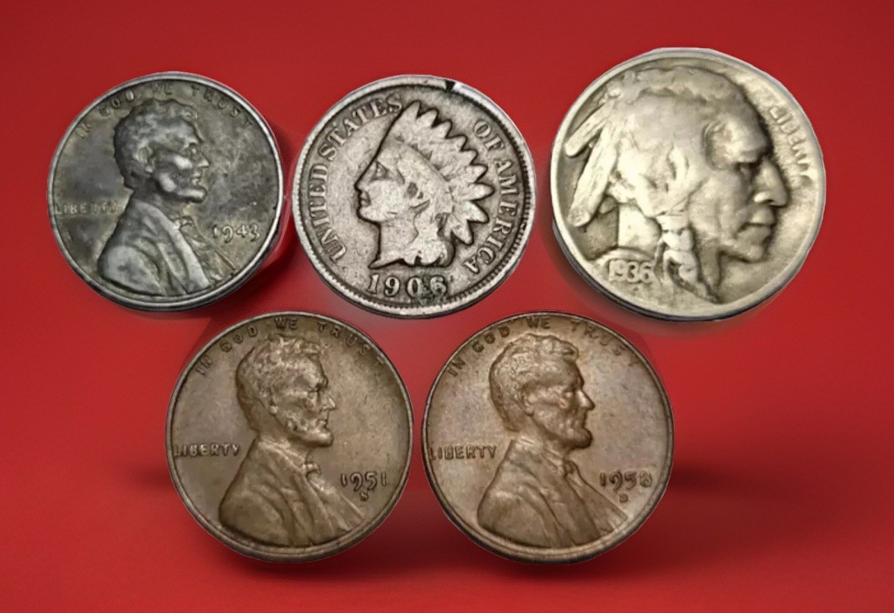 Indian Head Penny Buffalo Nickel Steel Wheat Cent & Two Wheat Pennies FAST S&H