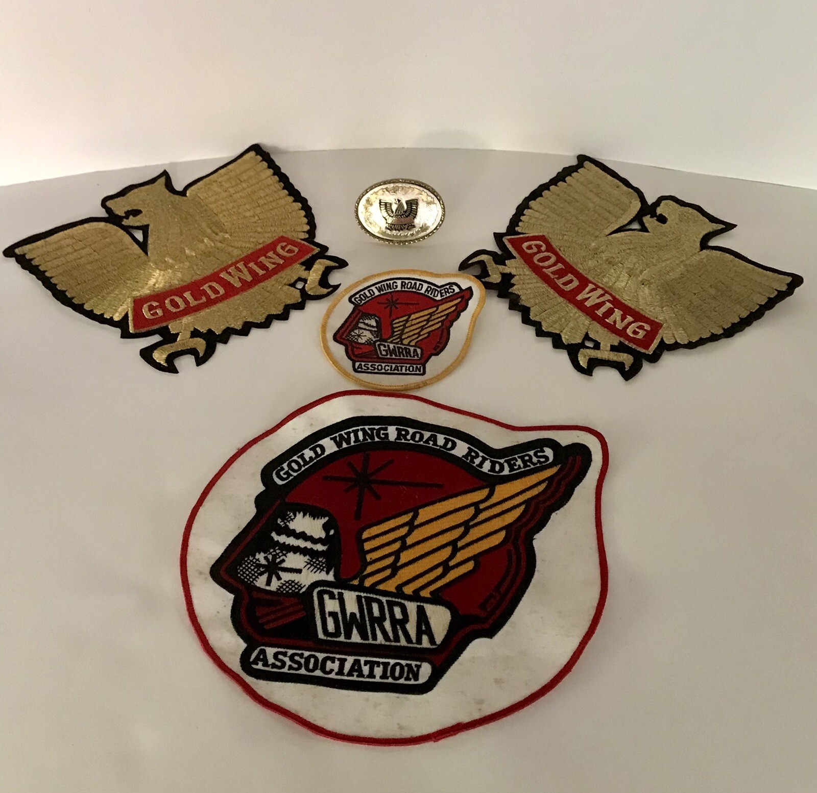 Lot VTG Gold WingRRA Patches (4) & Belt Buckle (1) Honda Motorcycle GWRRA