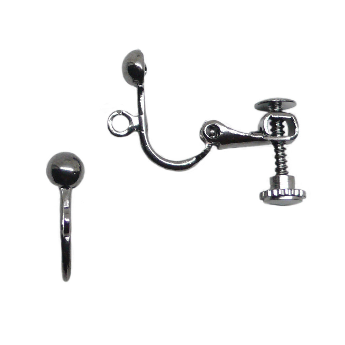 Clip-Screw Non Pierced Earring Findings, Open Ring 4mm Half Ball Gunmetal 20 pc