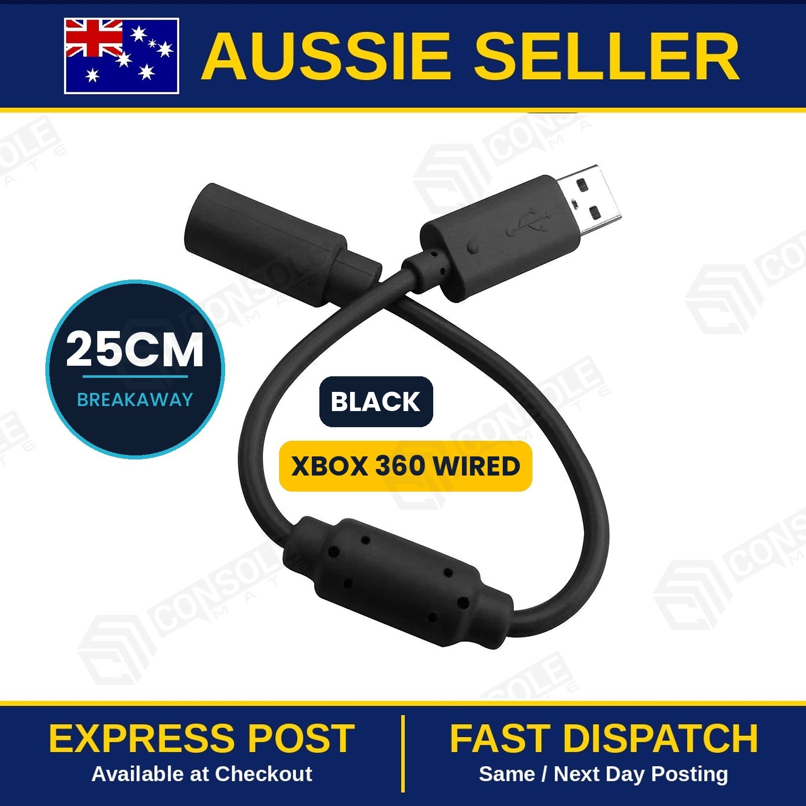 Xbox 360 Controller USB Breakaway Cable | Wired to PC Adapter Dongle 25cm Black