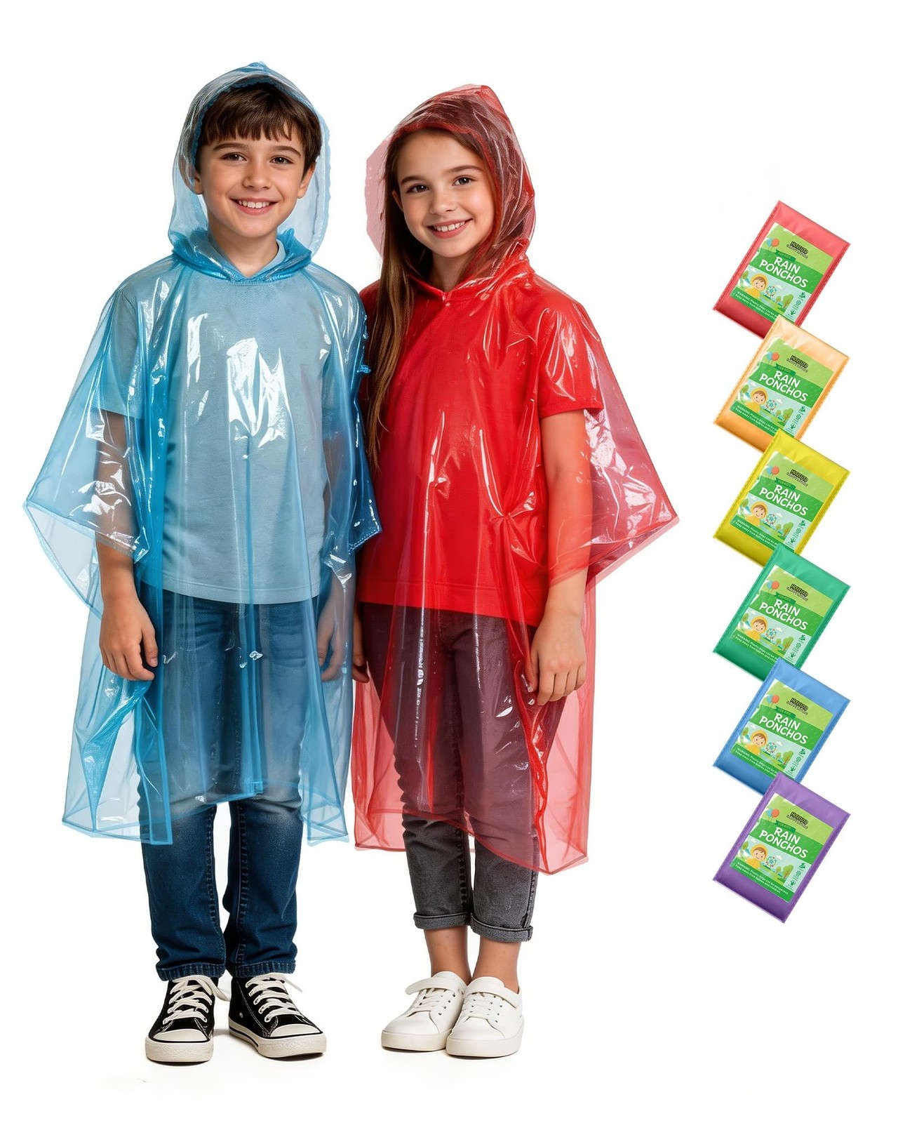 Hitituto Rain Ponchos Family Pack Kids– 6/12/24 Pack Disposable Poncho wit