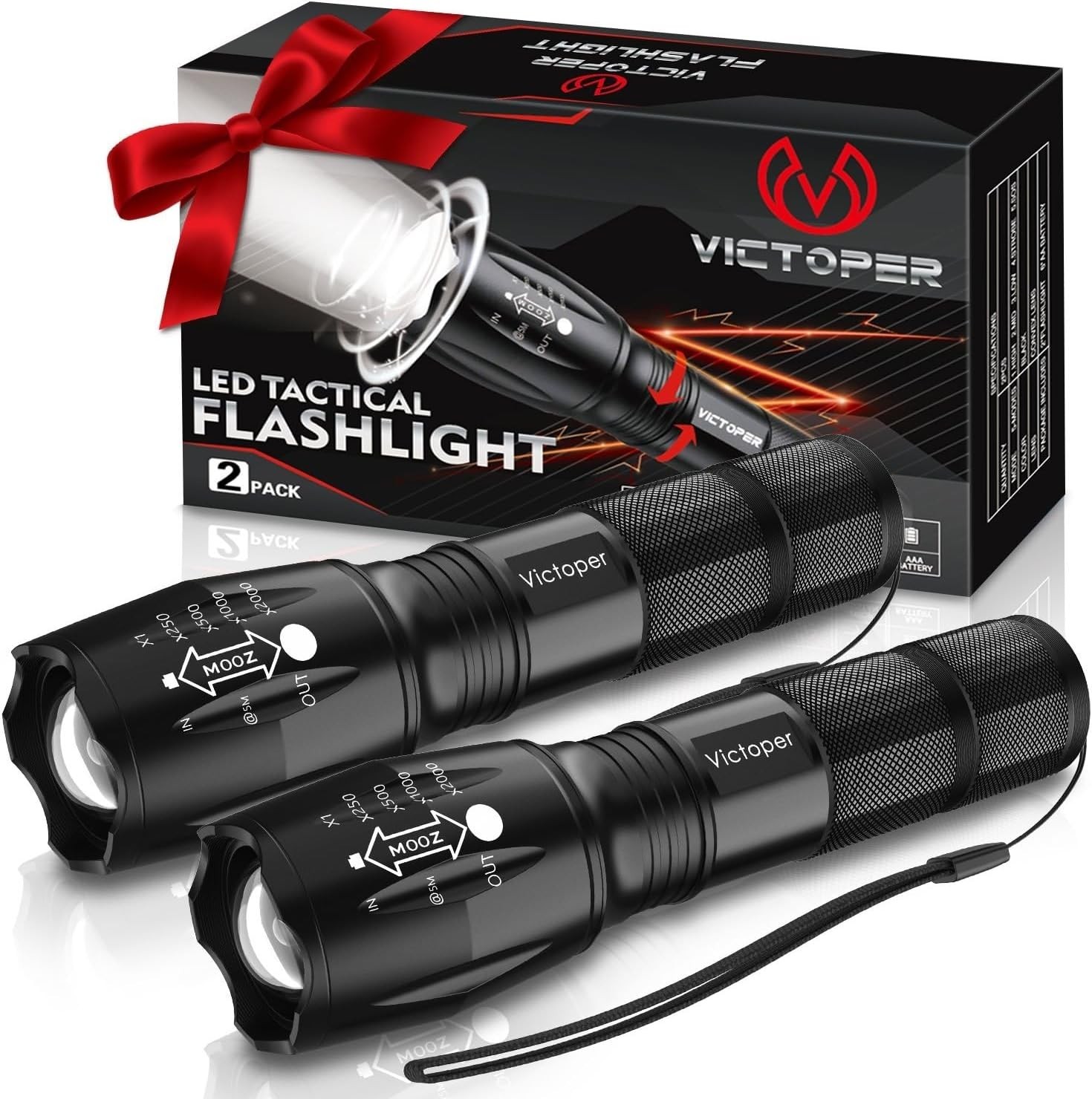 Super Bright LED Tactical Flashlight Rechargeable Work Light with Holster 2Pack