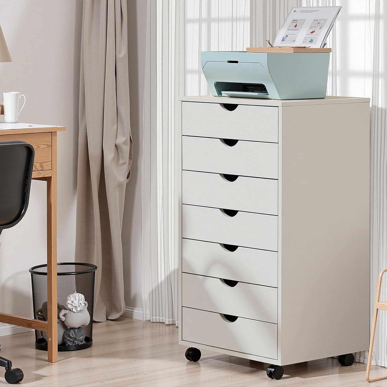 7 Drawer Mobile File Cabinet under Desk Storage Organization with Wheels Vertica
