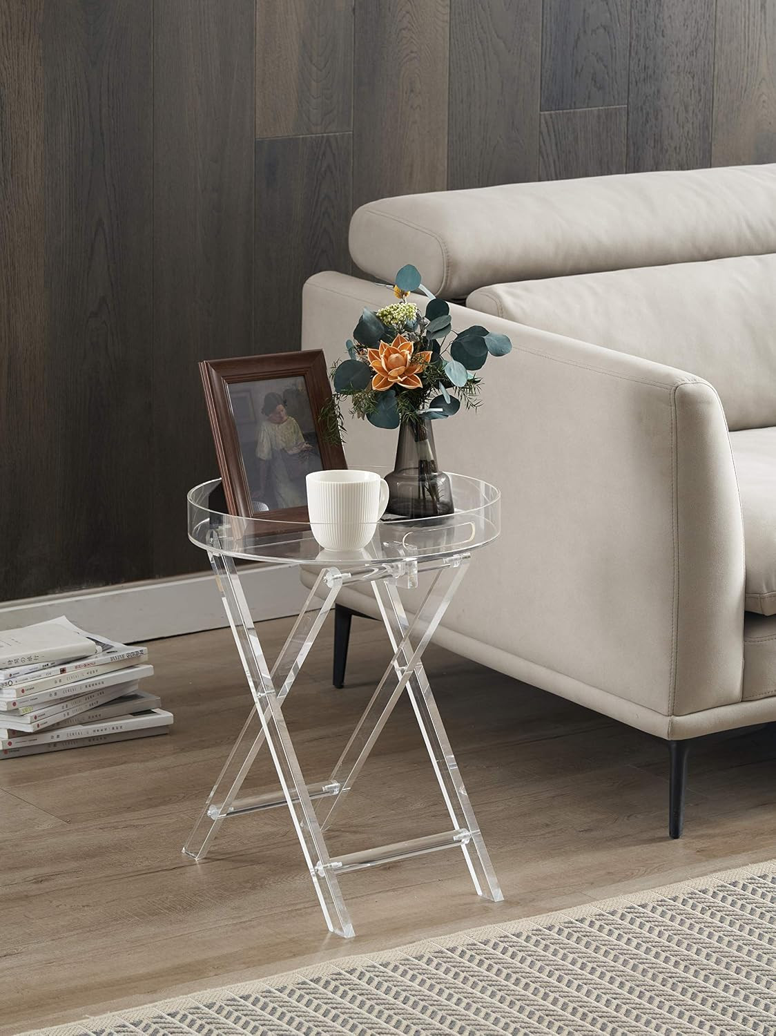 Clear Acrylic Small Folding Table,Round Tray Drink Table,For Office, Nightstand