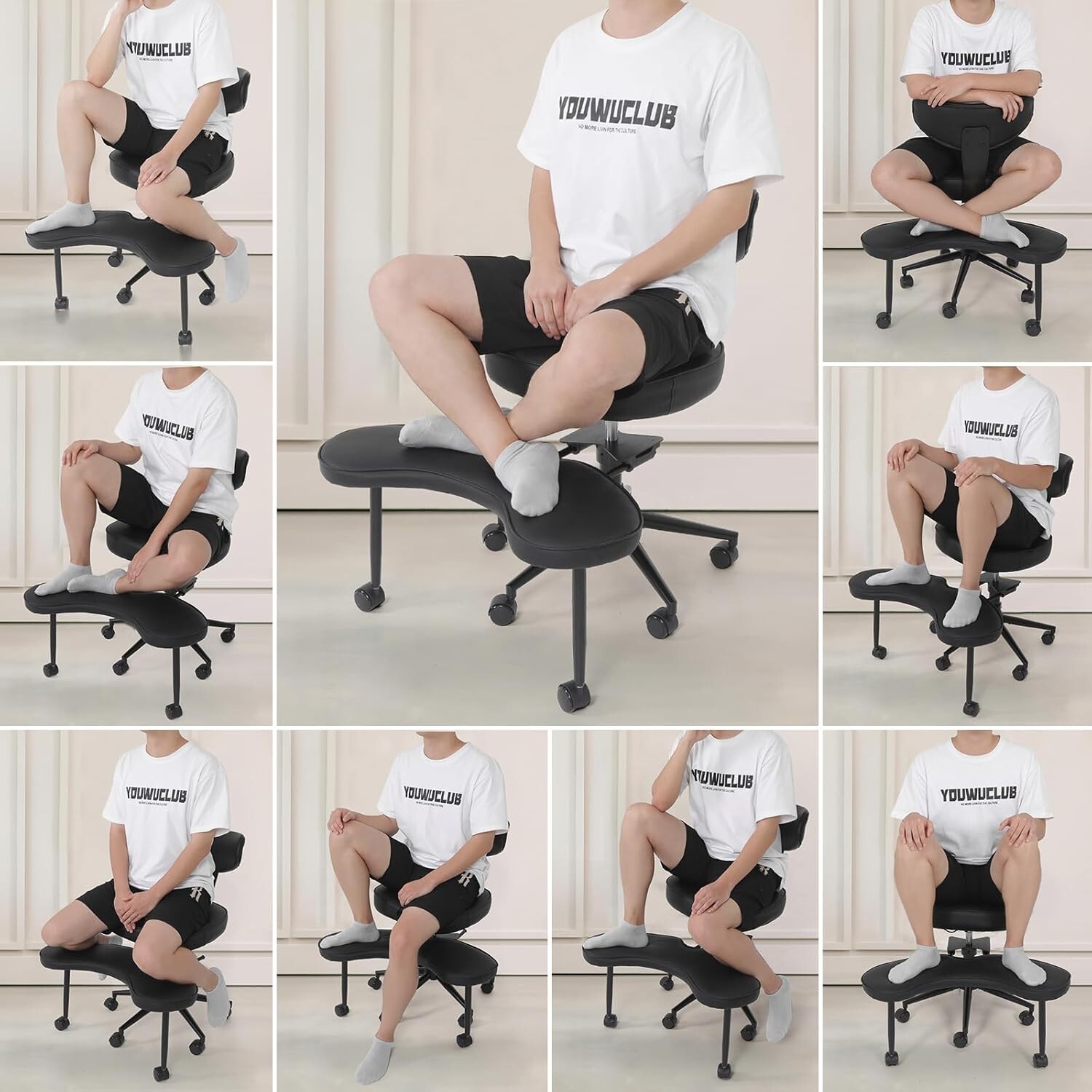 ELECWISH Criss Cross Legged Chair w/ Wheels Armless Swivel Office Desk Chair