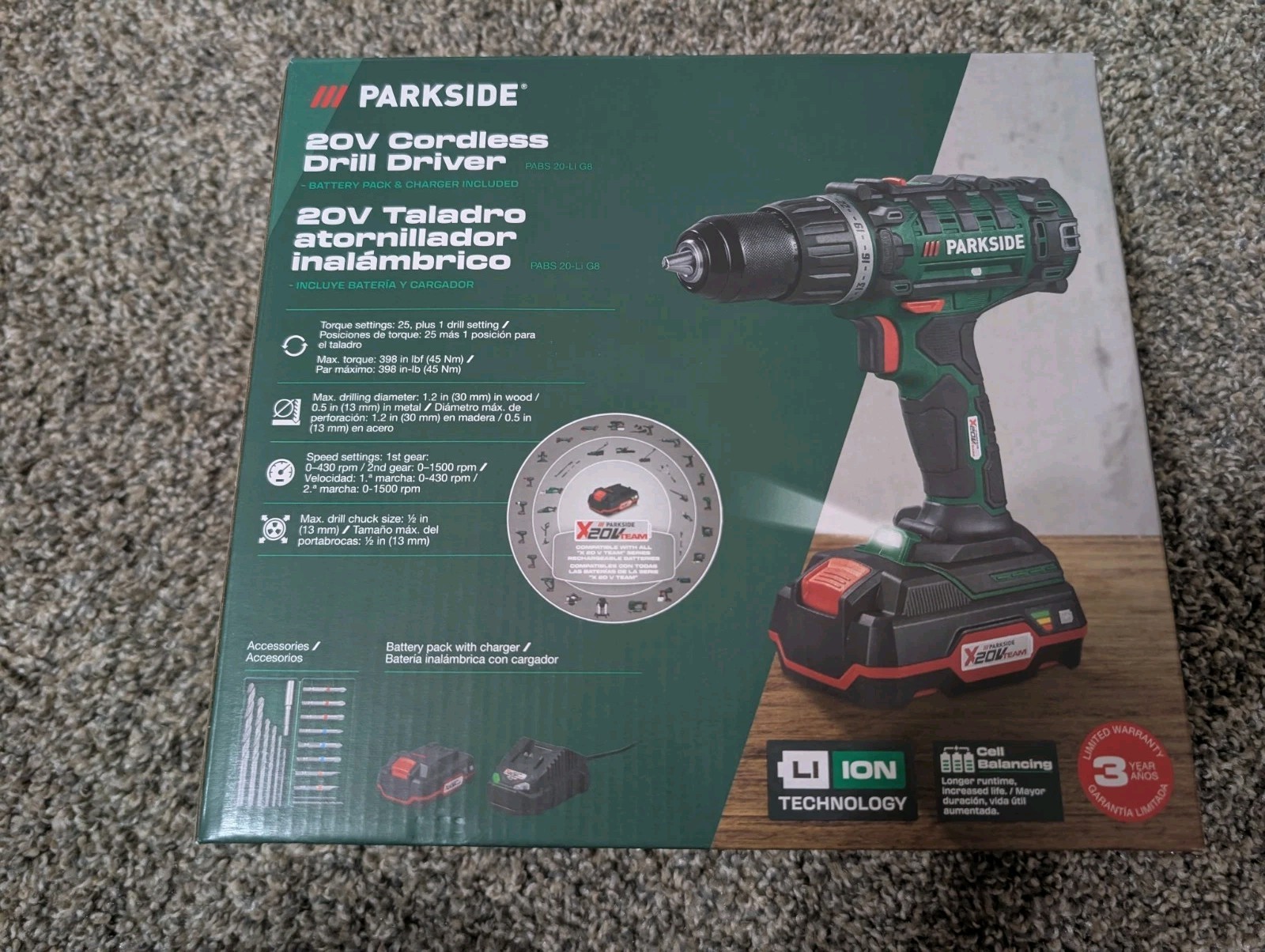 Parkside 20V Cordless Drill Driver PBSA20-LiA1 With Battery & Charger NEW