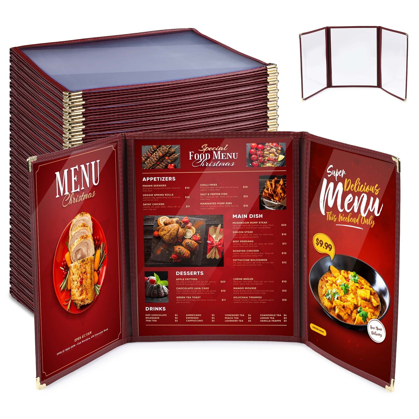 WeChef 30 Packs Menu Covers 8.5"x11" Triple Fold 3 Pages 6 Views Restaurant