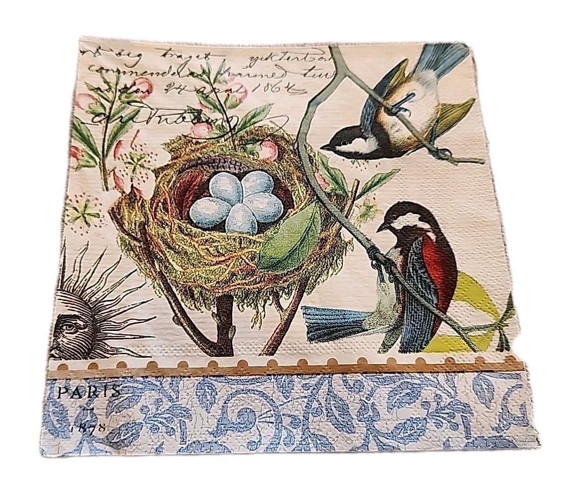 Decoupage Napkins (2) Birds W/ Nest Multicolor Michel Design 13" 4 Panel Crafts