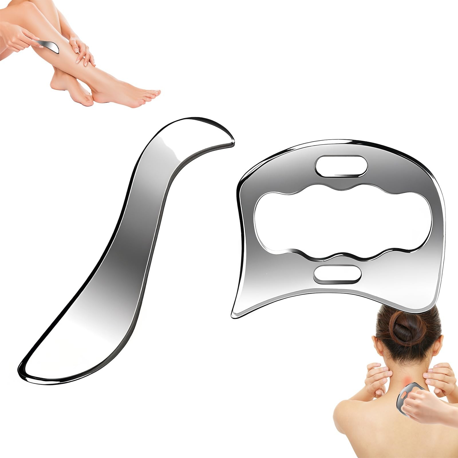 2-in-1 Stainless Steel Gua Sha Muscle Scraper Large, Color