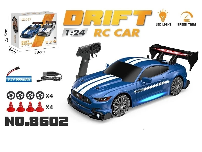 USA 1/24 Blue Remote Control Drift Car High Speed Competition Vehicle 2.4G Toys