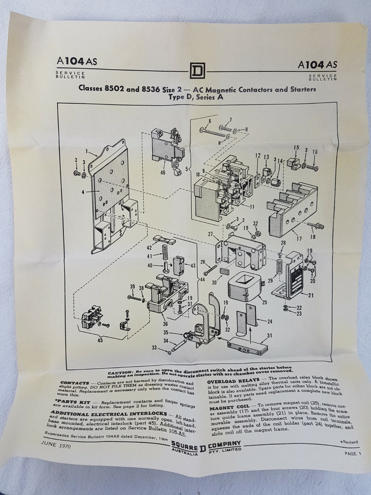 Square D TA-82 Contact Element Kit - Class 1998 - Unused