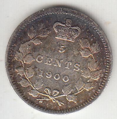REDUCED!! BETTER DATE 1900 ROUND O VICTORIA CANADA FIVE CENTS AU