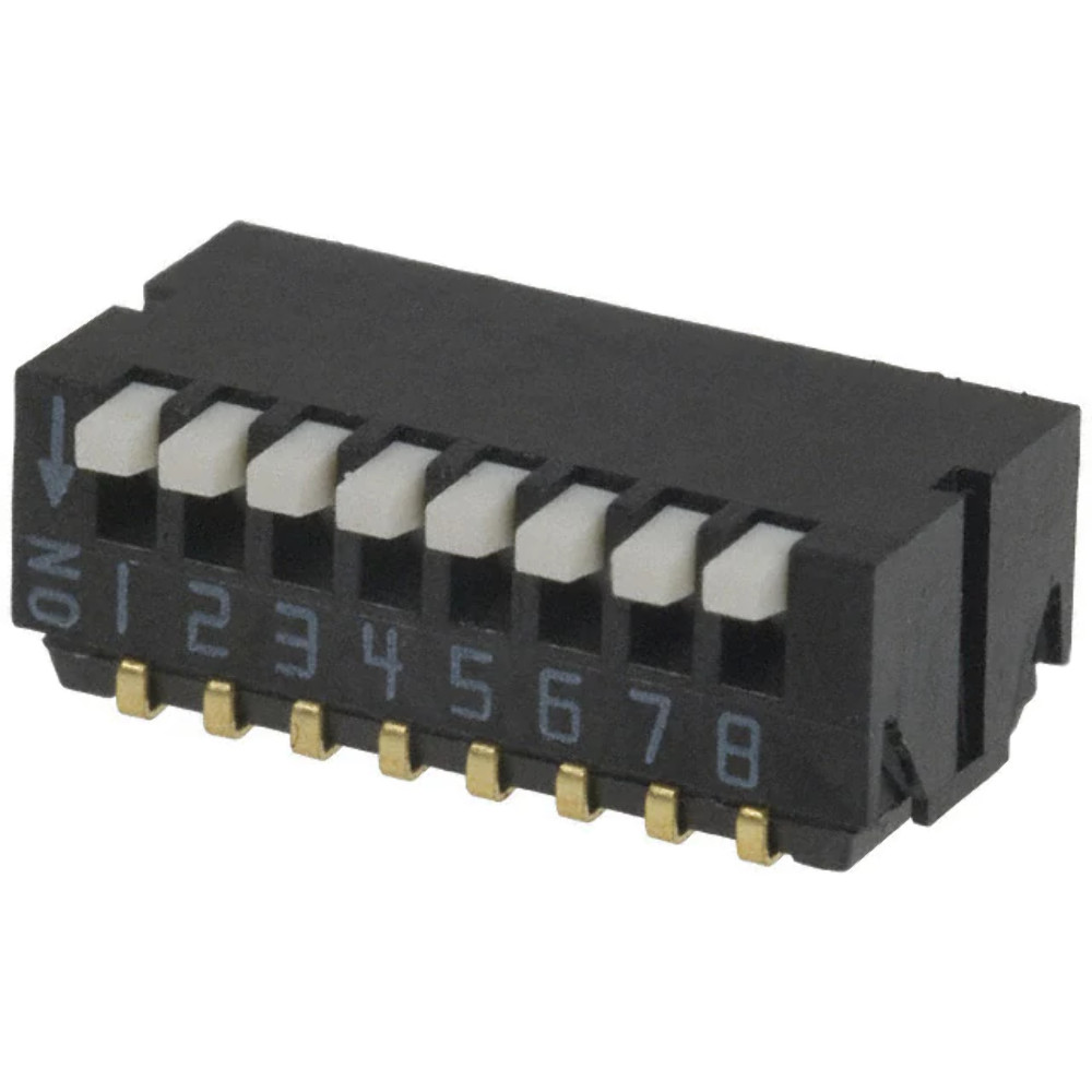 CHP-081TA Dip Switch SPST 8 Position Surface Mount, Right Angle Piano Actuator 1