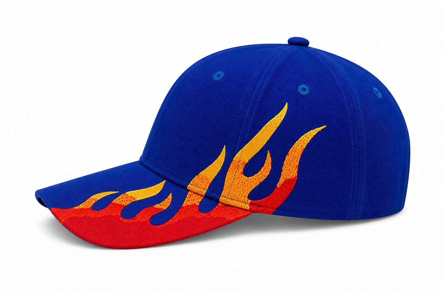 Blue Baseball Hat With Flames