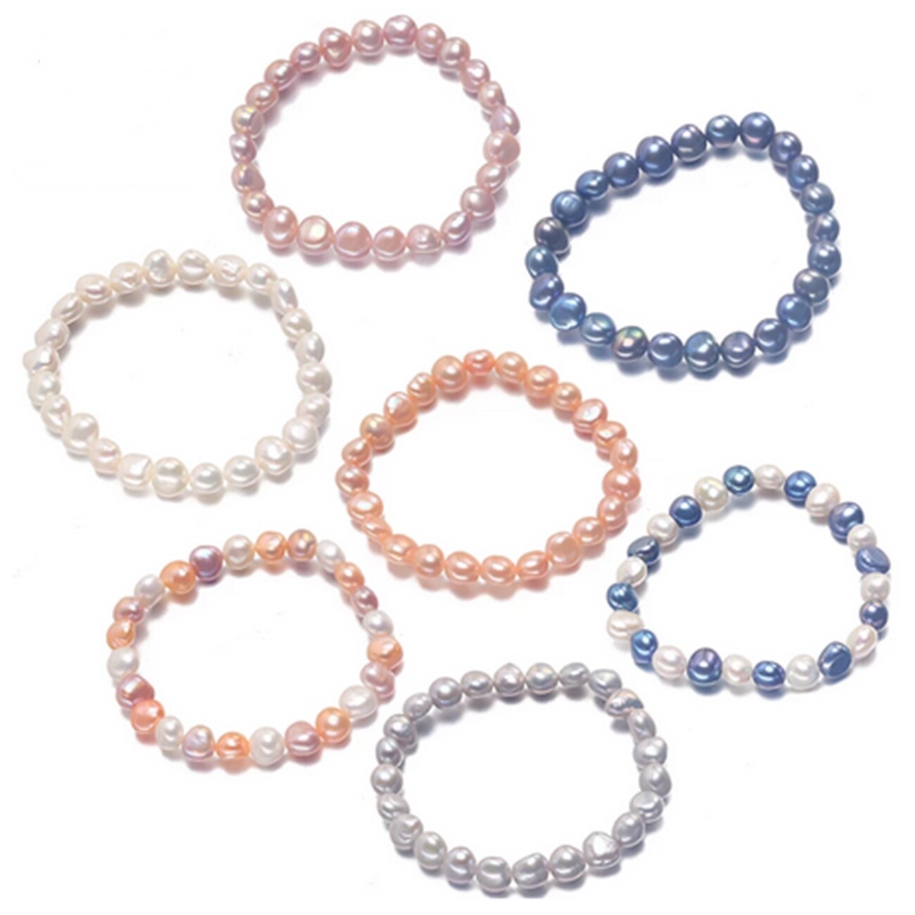Genuine 8-9mm Natural Multicolor Freshwater Baroque Pearl Stretchy Bracelet 7.5"