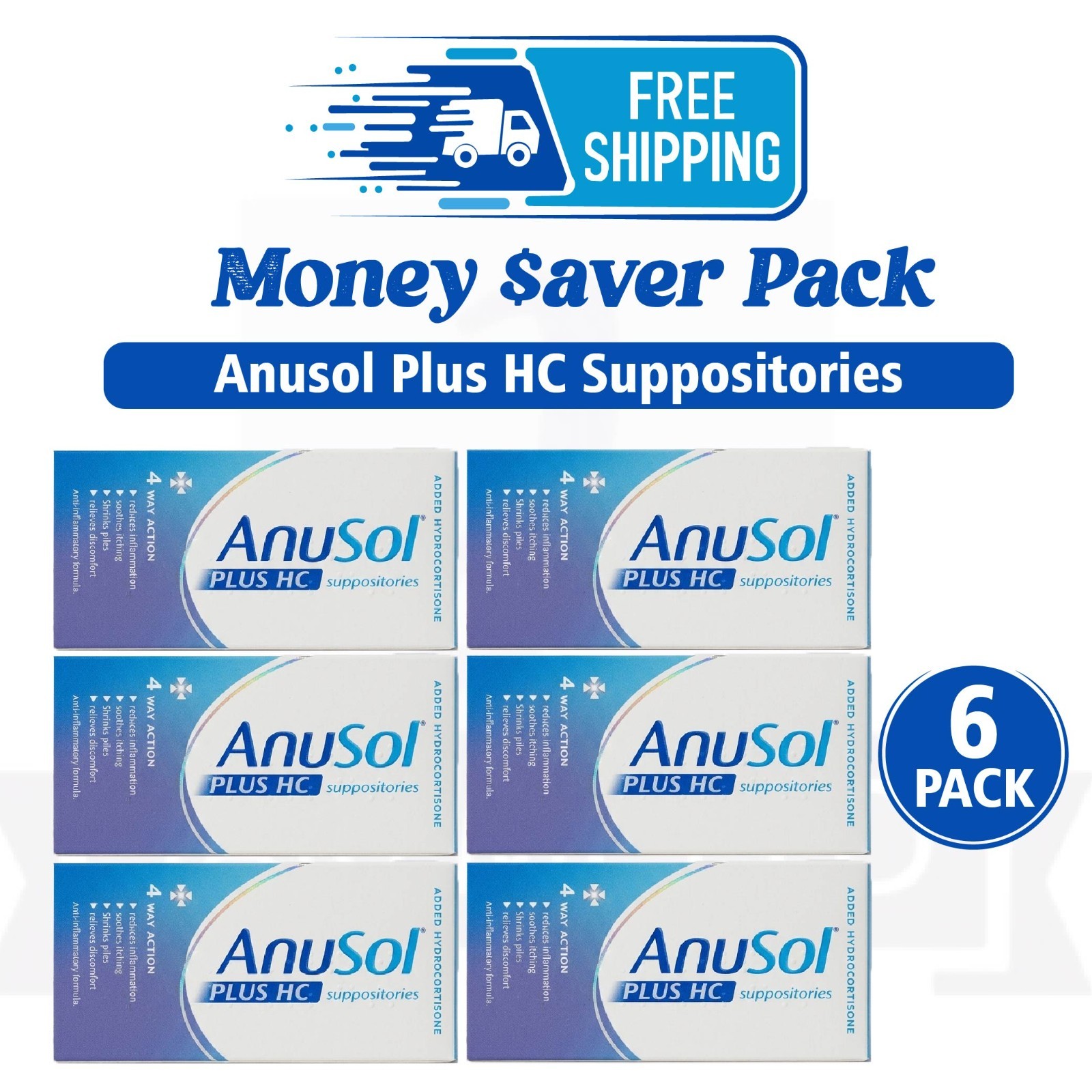 6X Anusol Soothing Relief Plus HC 12 Suppositories 4 WAY ACTION