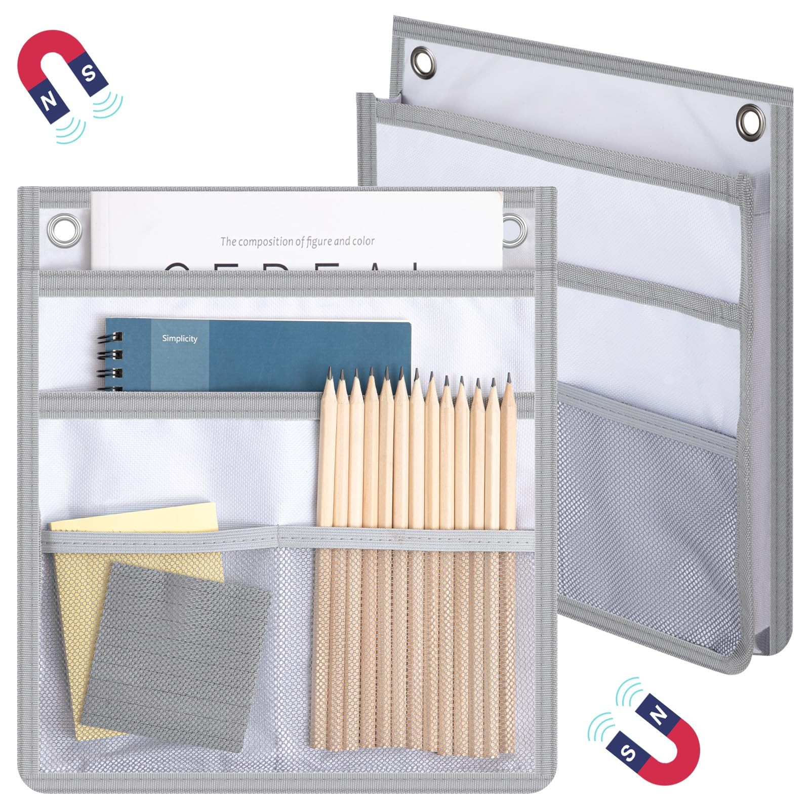 Henoyso 2 Pcs Magnetic Locker Organizer File Holder 4 Compartments Magnetic P...