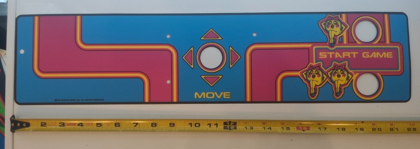 NOS repro Ms Pac Overlay silkscreened and die cut with MIDWAY Logo