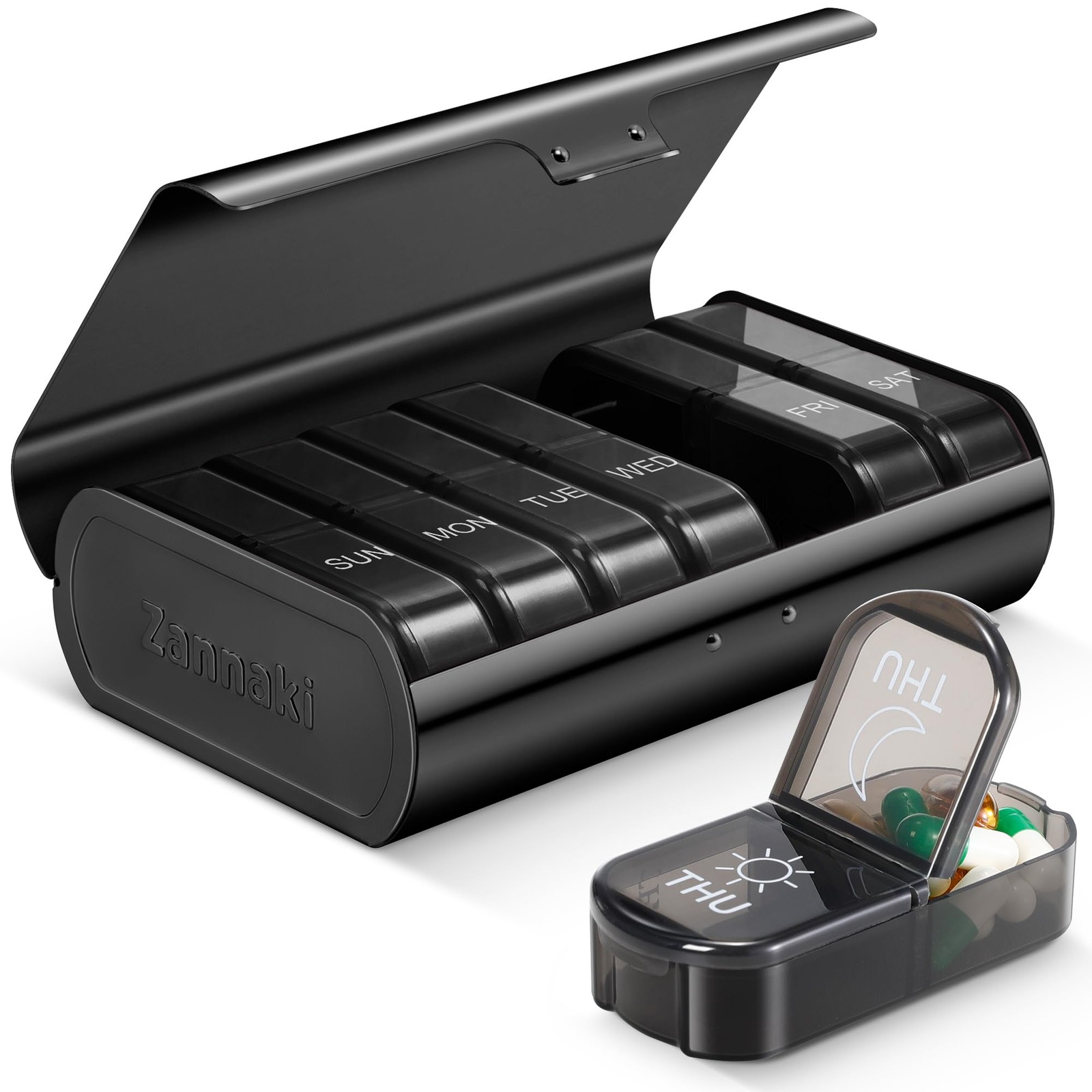 Zannaki Metal XL Weekly Pill Organizer 2 Times a Day, Large Travel Daily Pill...