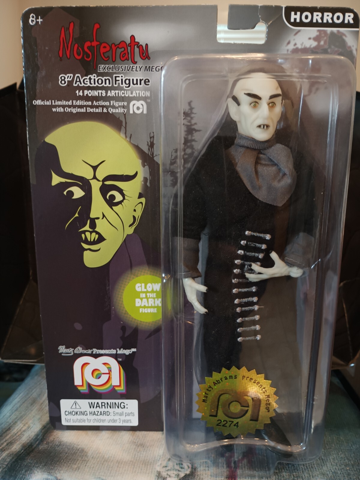 Nosferatu Mego 8" Action Figure Horror Vampire Glow In The Dark New