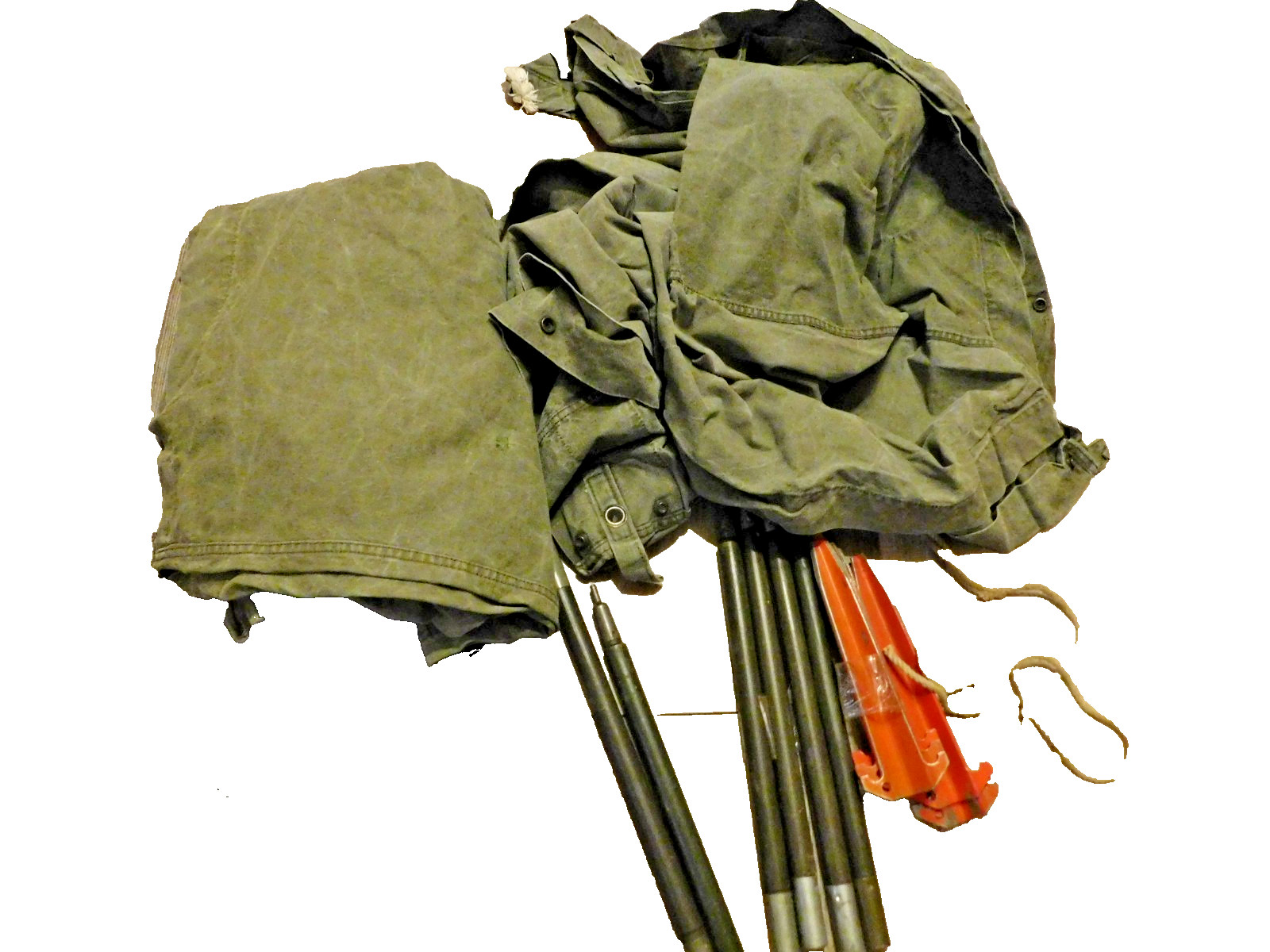 2 US MILITARY SHELTER HALF TENT W/ 6 POLES & 10 STAKES