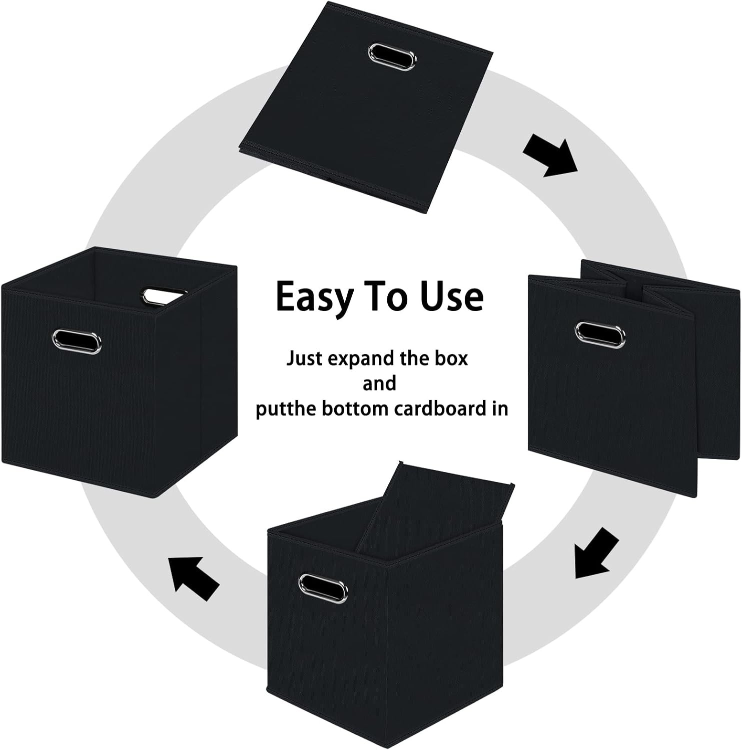Black Foldable Storage Cubes Bins , Fabric Box 1 Pack,
