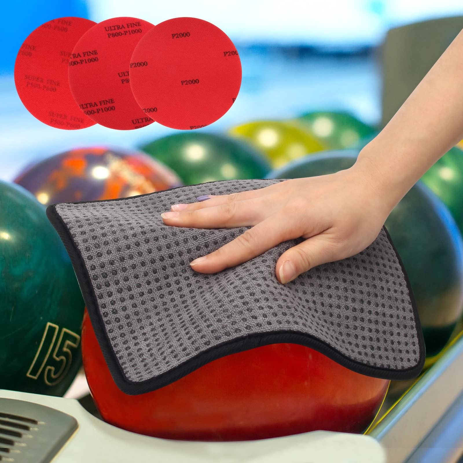 Windspeed 6+1 Pack Bowling Ball Sanding Pads with Towels,