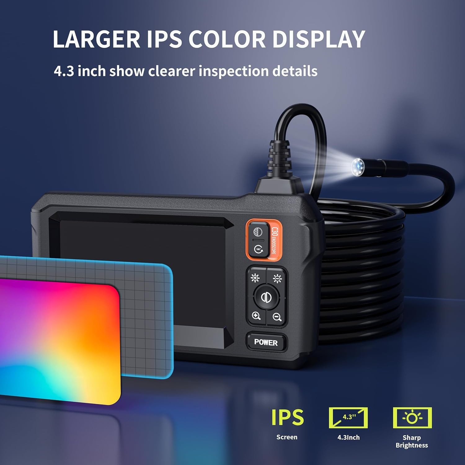 Borescope Camera with 4.3" IPS Screen Endoscope Camera with Light, IP67