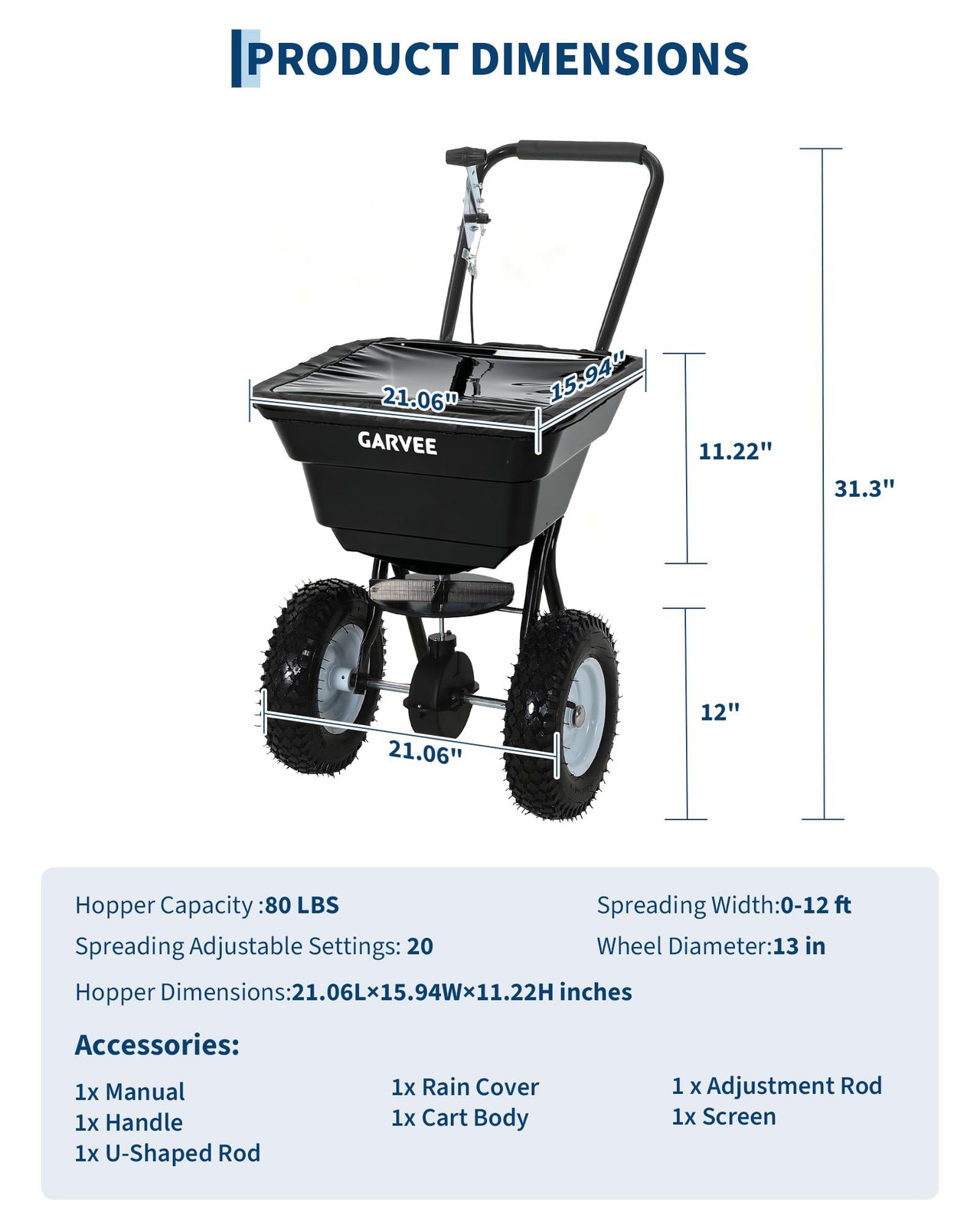Push Broadcast Spreader 80/100/125 LBS Walk Behind Lawn Spreader Adjustable Flow