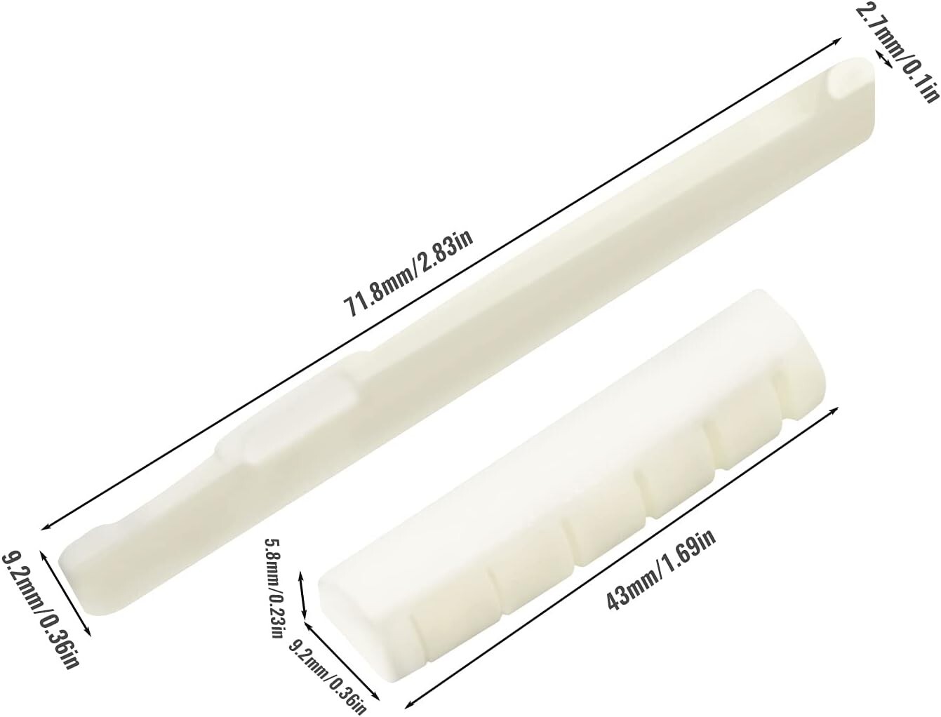 2 Set Bone 6 String Acoustic Guitar Bridge Saddle for 72/43Mm & 2Pcs Sand Papers