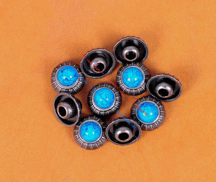 20X Blue Turquoise Flower Fast Studs Rivets for Leathercraft Jacket Craft Jeans