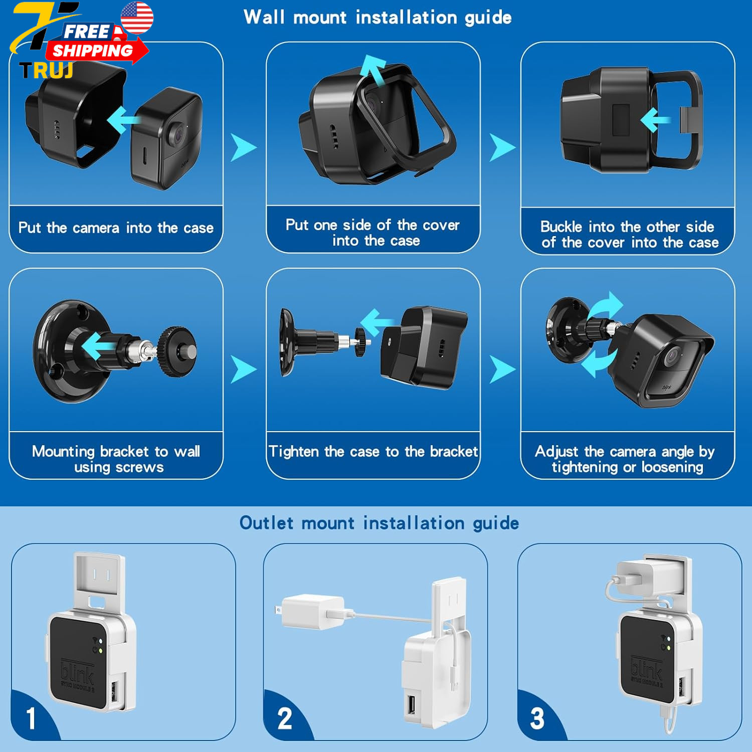 Blink Outdoor 4 Camera Mount Set with Housing & Outlet Mount 3 Pack Adjustable