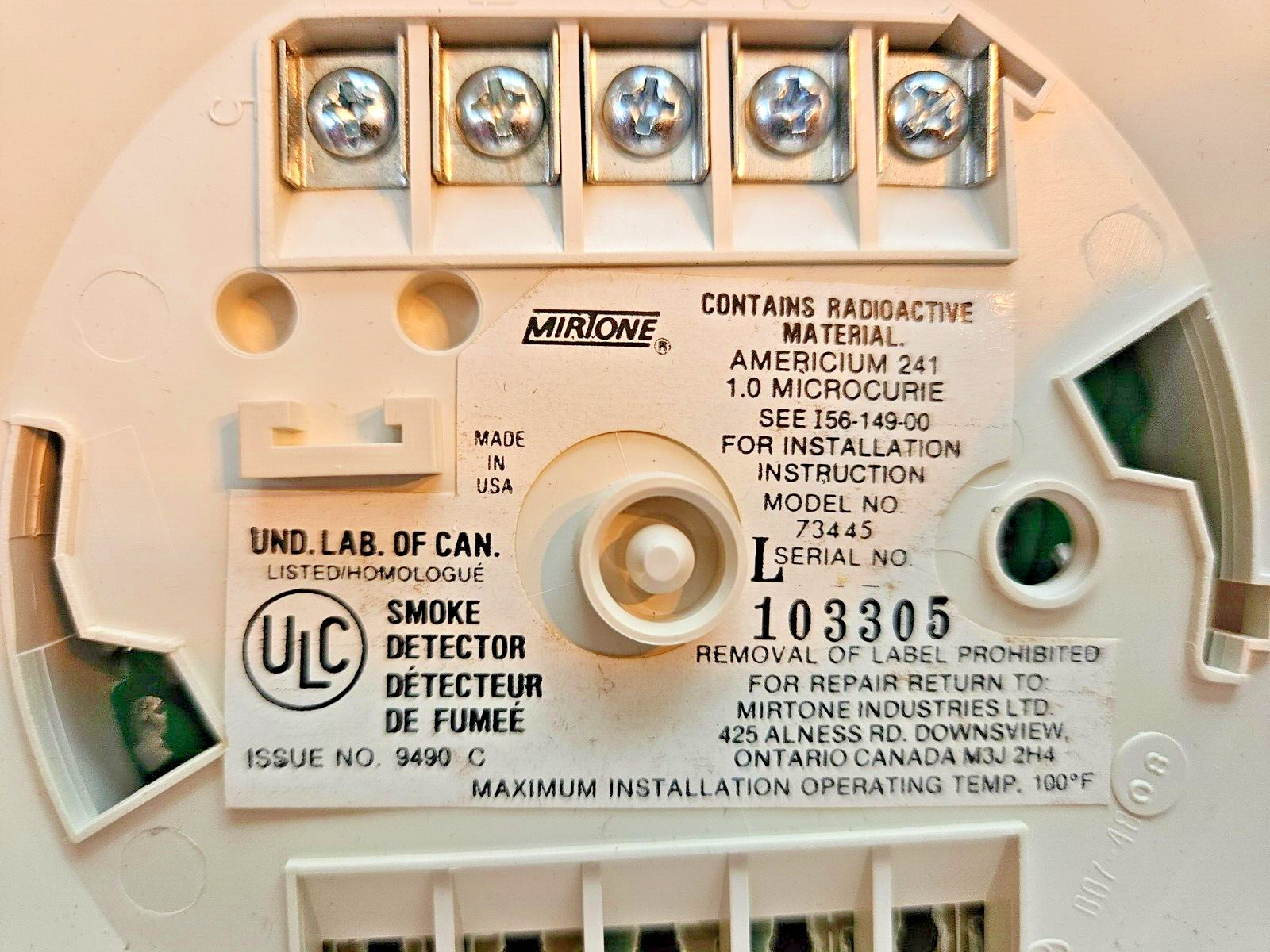 Mirtone Model 73445 Smoke Detector - New In Box