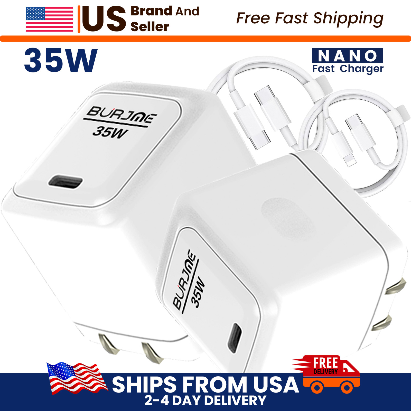 35W USB C Fast Charger for iPhone 17 16 15 14 13 PD 3.0 Wall Adapter + 2 Cables
